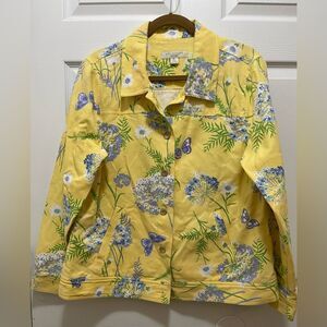 Womens Blazer Button Jacket 100 % Cotton Size PL Yellow Purple Floral